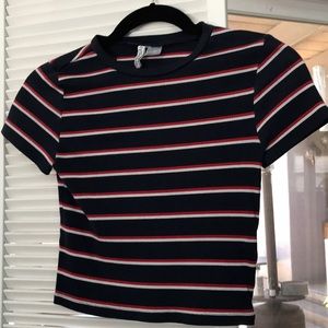 Striped Fitted Ribbed Crop Top Shirt